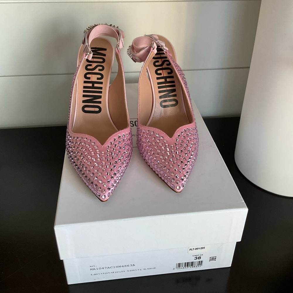 Moschino 105 MM Pink Crystal Embellished Heels - Picture 2 of 9
